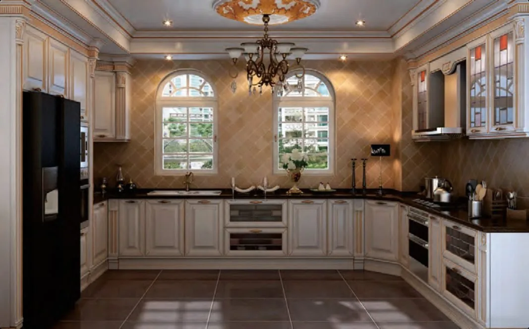 White classical kitchen with wine storage