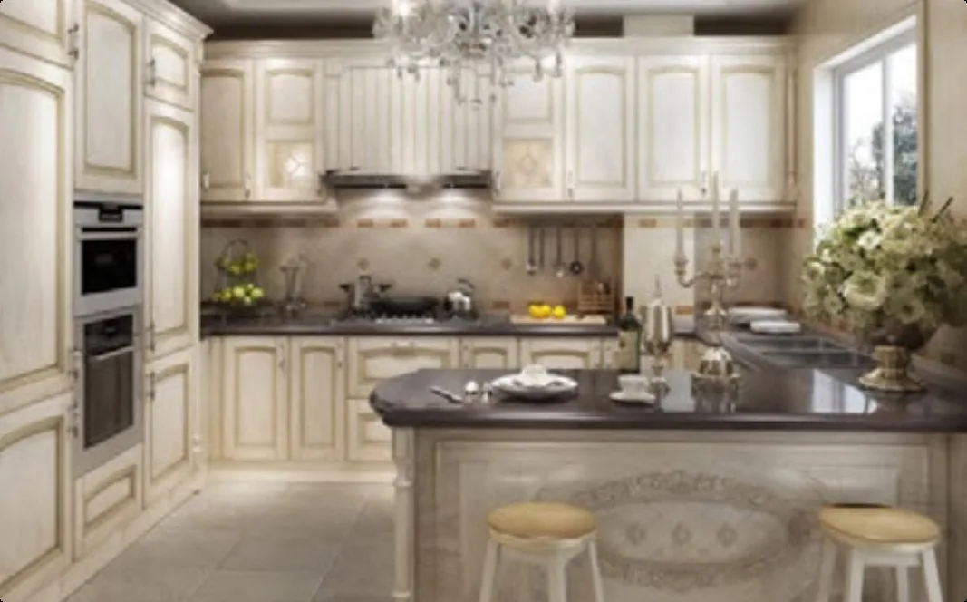 White kitchen with dark island, two-tone program