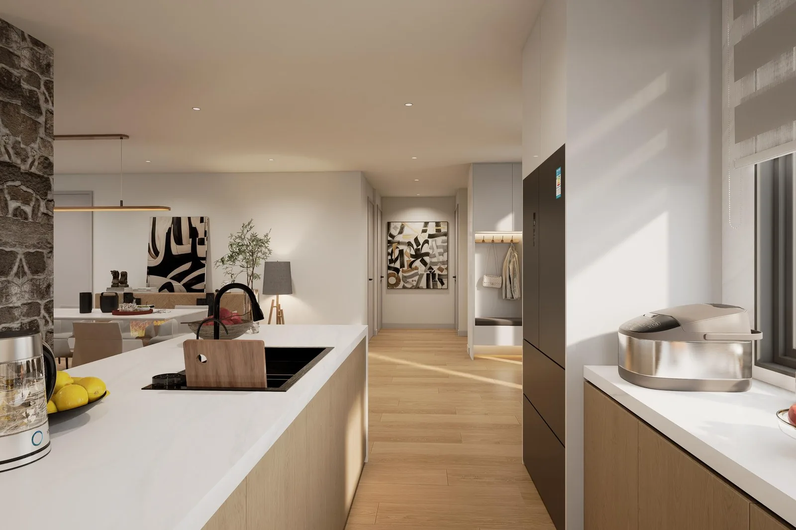 Illuminated island kitchen, US whole-house project