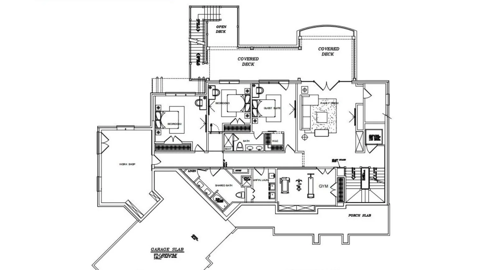 Midlevel floor plan of the Beverly villa - game room, master suite, study, bar