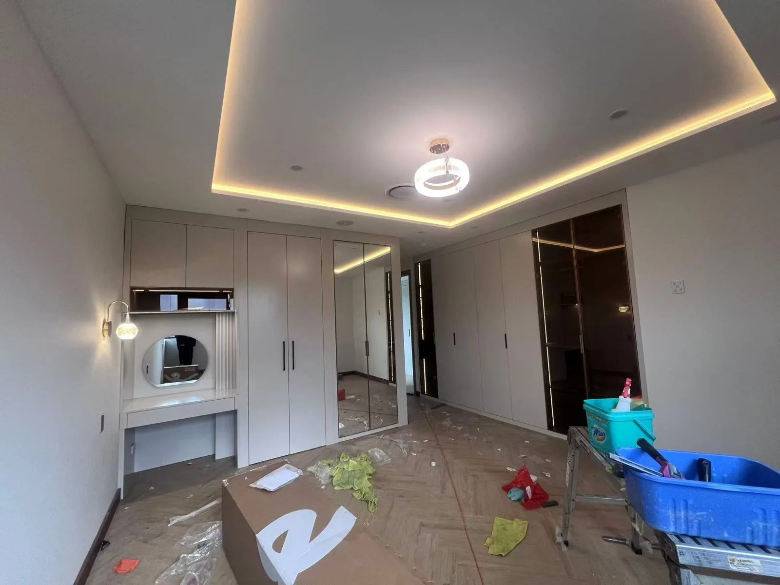 Bathroom with marble double vanity, UK