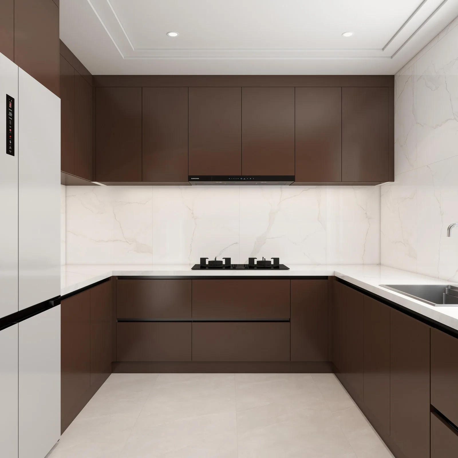 Two-tone kitchen, light perimeter, darker island