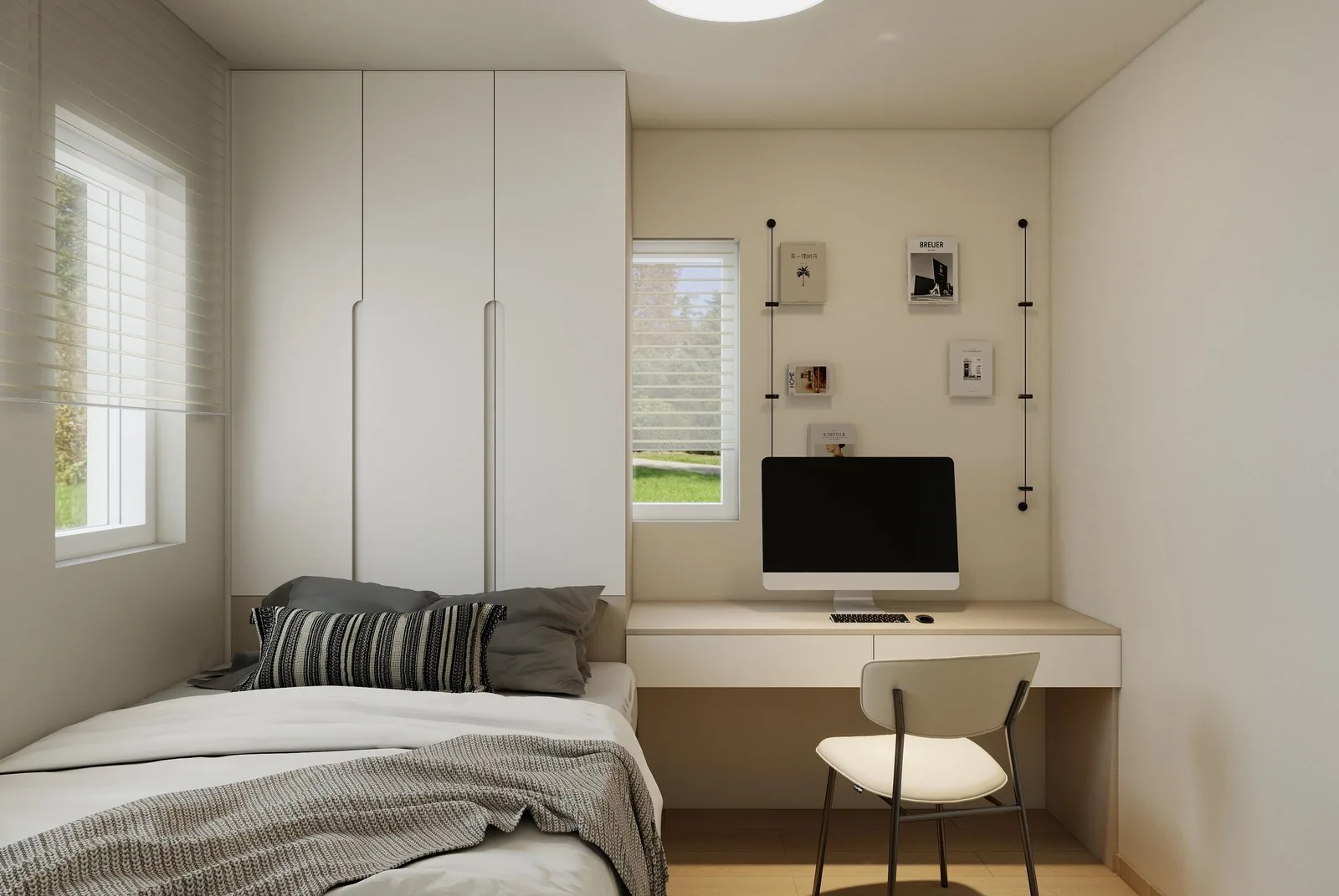 Bedroom with white floor-to-ceiling wardrobes and a built-in desk on a UK whole-home program