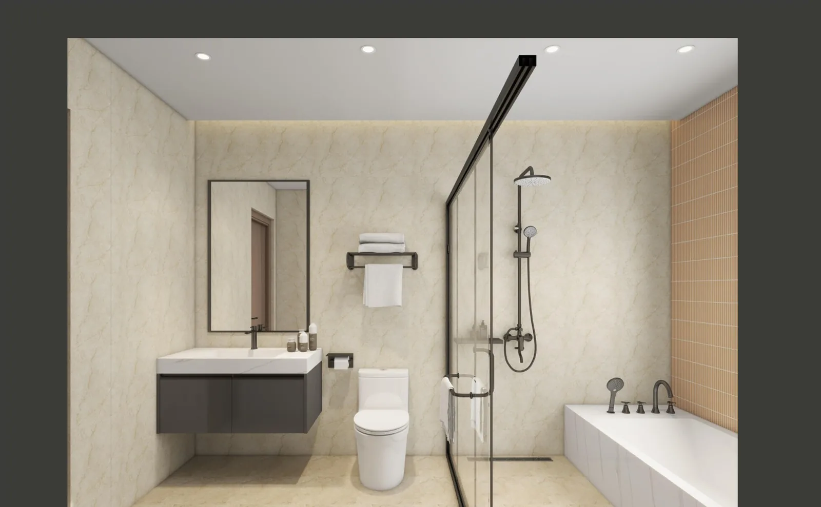 Resort bathroom with tub and glass shower