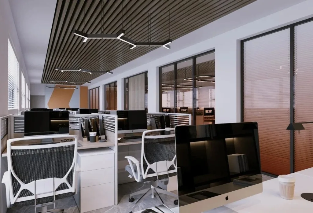 High-end modern office with workstations and meeting rooms