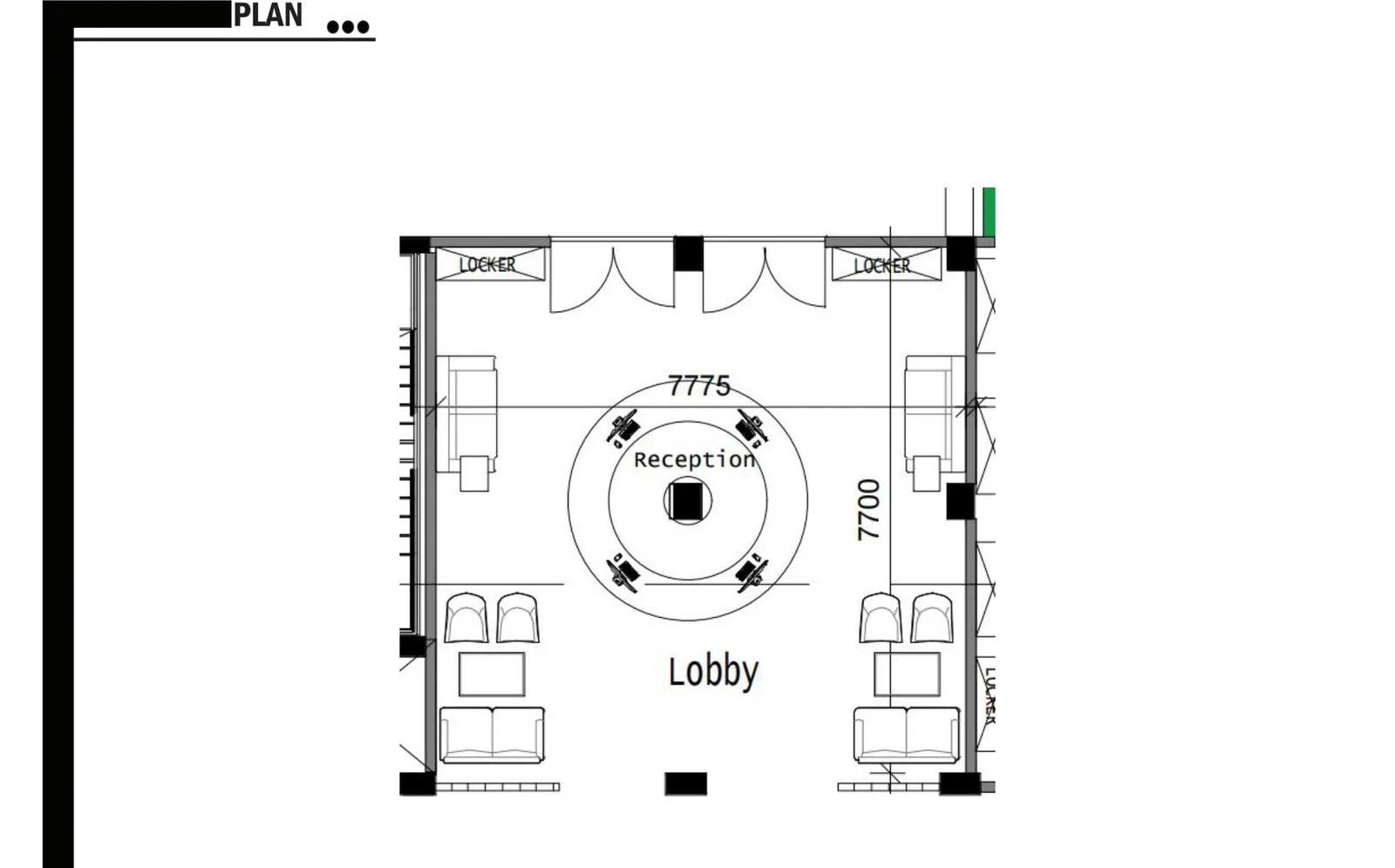 Upper floor plan of the Uganda hotel - reception lobby, gym, rooftop pool