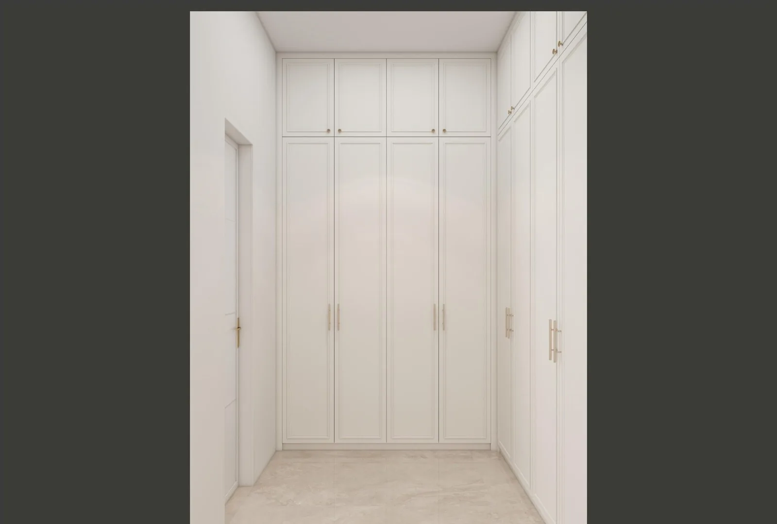 White walk-in closet with floor-to-ceiling fronts