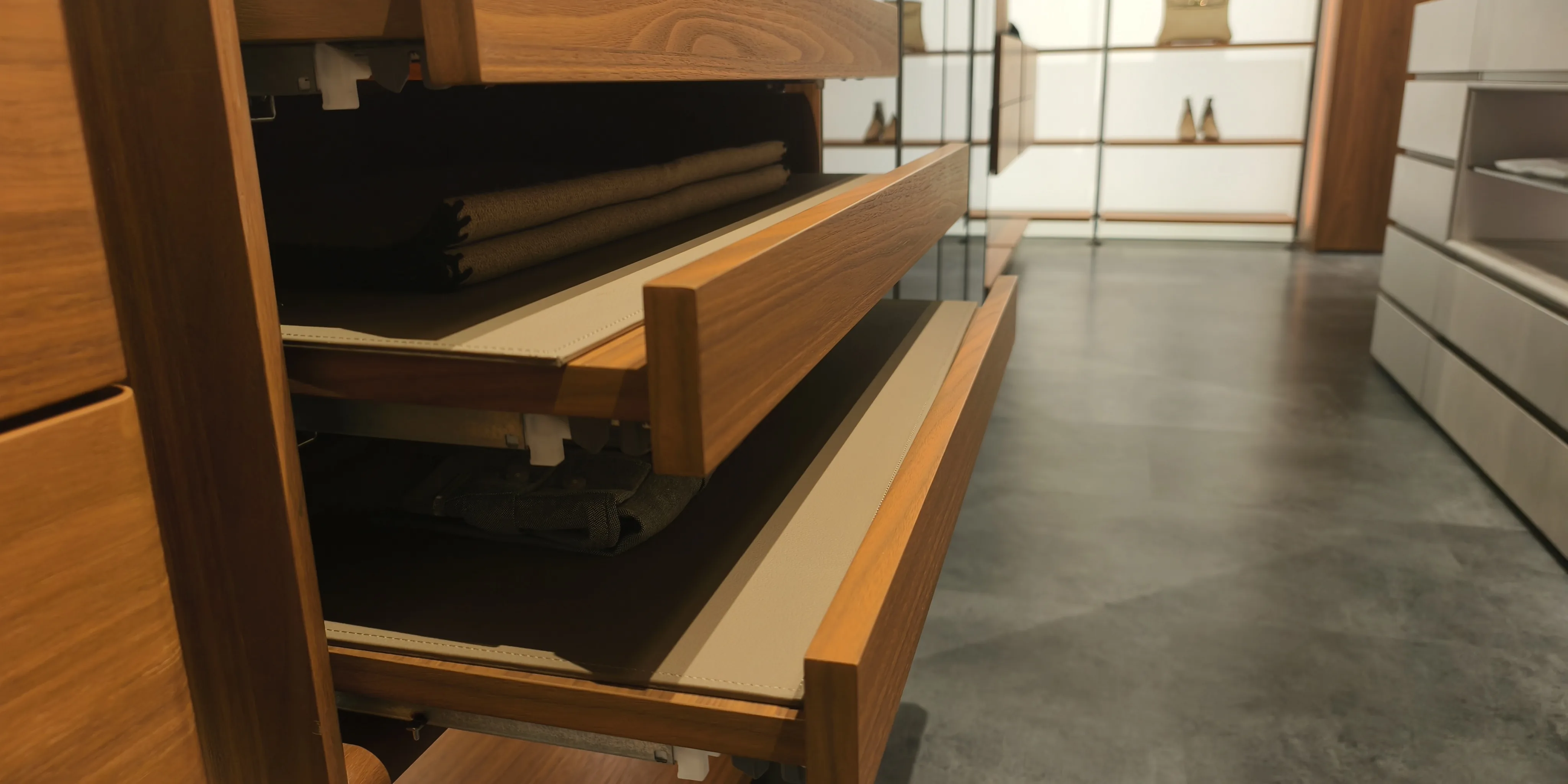 Drawer divider system fitted and adjusted before final assembly