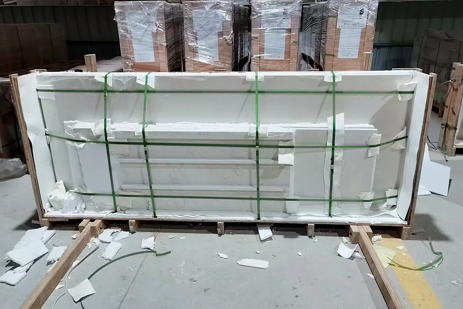 Stone countertop packed in a timber A-frame, with the sink cut-out beside it