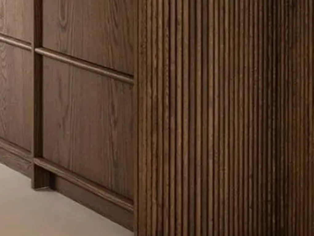 Reeded white oak fluted panel detail