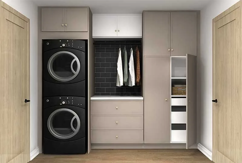 Utility storage run with tall wing beside the machines